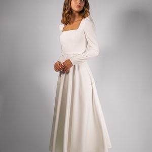 Schlichtes Brautkleid CAMILLA Midi. Hochzeitskleid | Langarm Kleid | Schlichtes Brautkleid