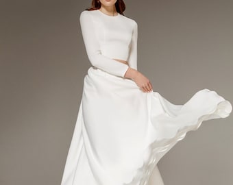 Two-Piece Crepe Wedding Dress Debora: Long Sleeve Bridal Separates