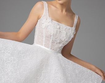 Cocktail dress ALISA. Short wedding dress | Cocktail dress | Embellished white mini dress| Lace wedding dress |