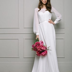 Chiffon Corset Wedding Dress Vivian: Long Sleeve A-Line Bridal Gown
