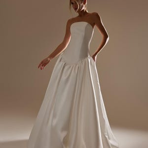 Drop Waist Mikado Wedding Dress Francesca: Strapless A-Line Silhouette