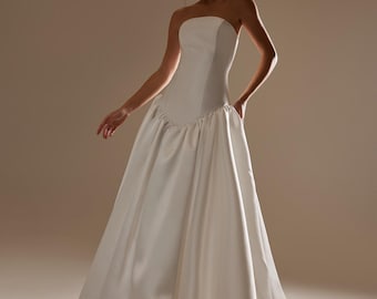 Drop Waist Mikado Wedding Dress Francesca: Strapless A-Line Silhouette