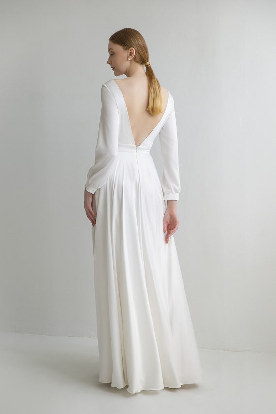 Reception Dress PENNY. Silk Wedding Dress Long Sleeve Dress | Etsy