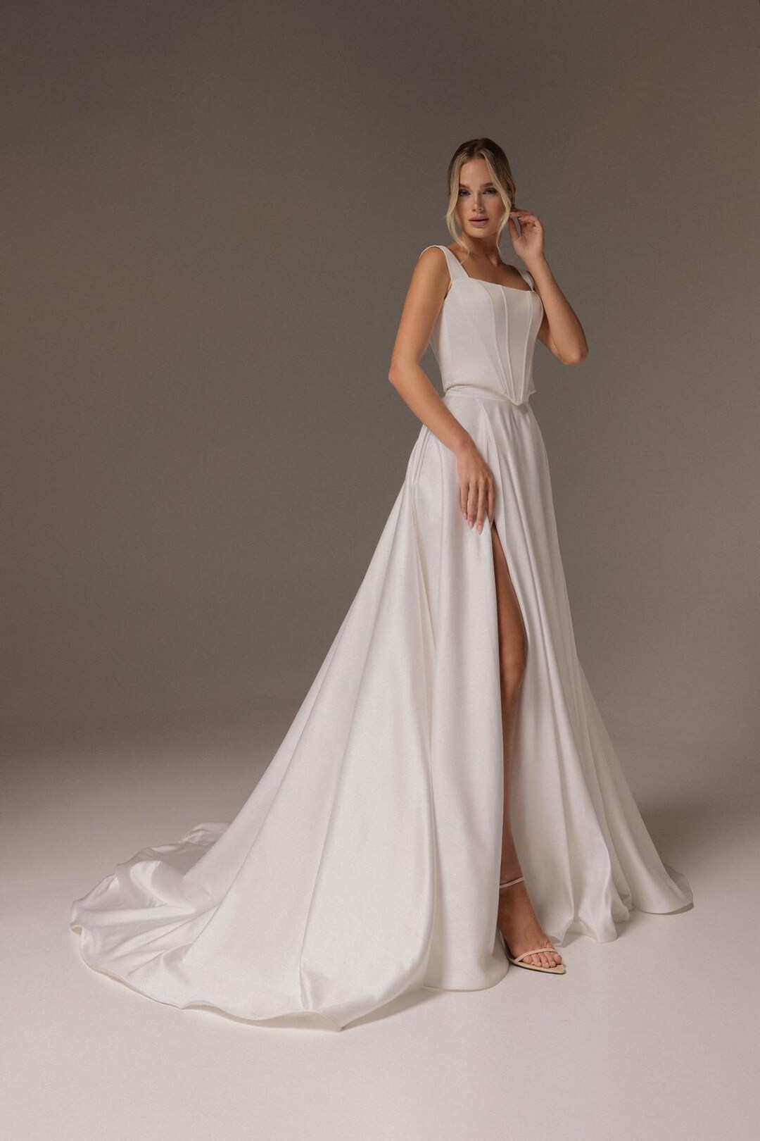 Satin Corset Wedding Dress Syntia: Two-piece A-line Skirt With - Main Image