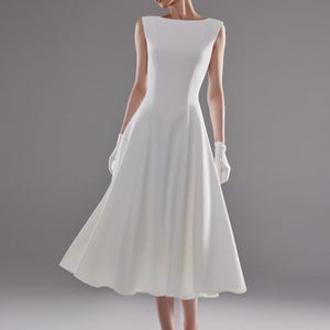 Minimalist Tea-Length Crepe Wedding Dress Stacy | Modern Vintage Bridal Gown | Civil Wedding Dress | Casual Wedding dress