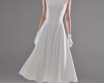Minimalist Tea-Length Crepe Wedding Dress Stacy | Modern Vintage Bridal Gown | Civil Wedding Dress | Casual Wedding dress