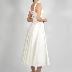 Satin wedding dress BARBARA MIDI. Romantic white dress midi wedding dress reception dress image 2