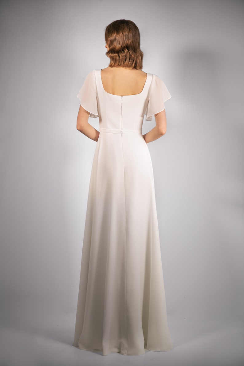 Modest wedding dress SONIA. Reception dress Elopement dress Simple wedding dress Flutter Sleeve Wedding Dress image 4