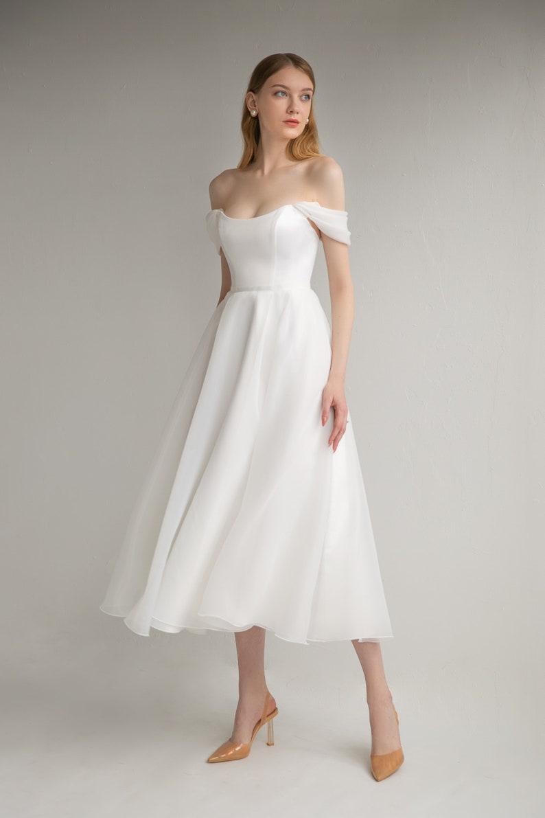 Midi wedding dress TIFFANY. Simple wedding dress Minimalist dress Civil wedding dress Off white