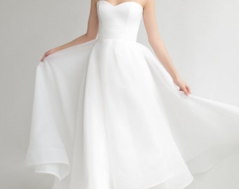 Reception dress ROMILDA. Romantic white dress | Elopement dress | Civil wedding dress | Midi wedding dress