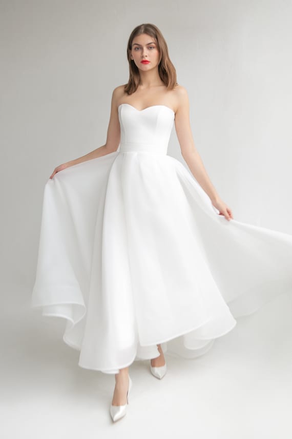 Romantic A-Line Wedding Dress Romilda: Strapless Stretch Satin & Organza