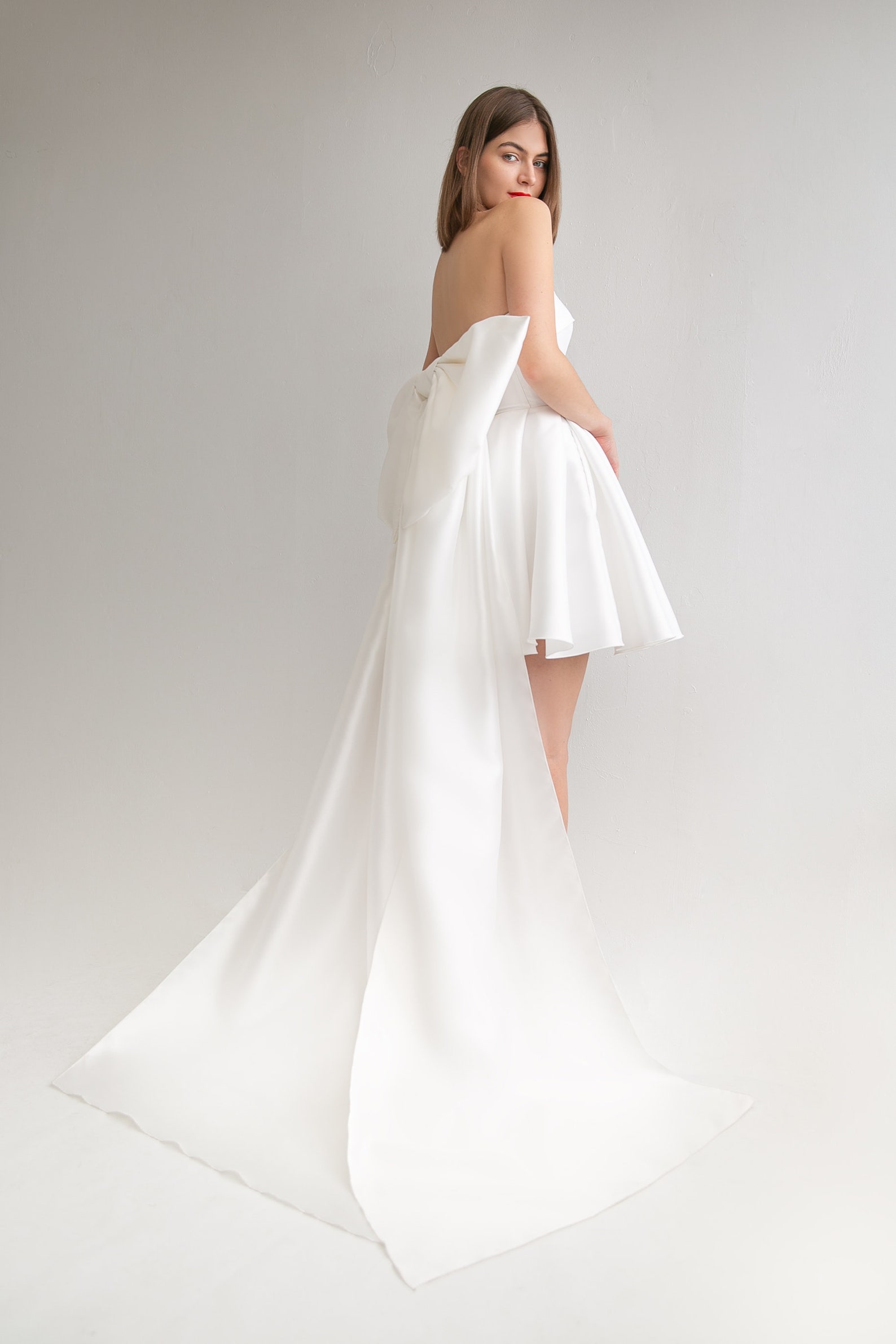 Short Wedding Dress SOPHIE With Detachable Bow. White Wedding Etsy