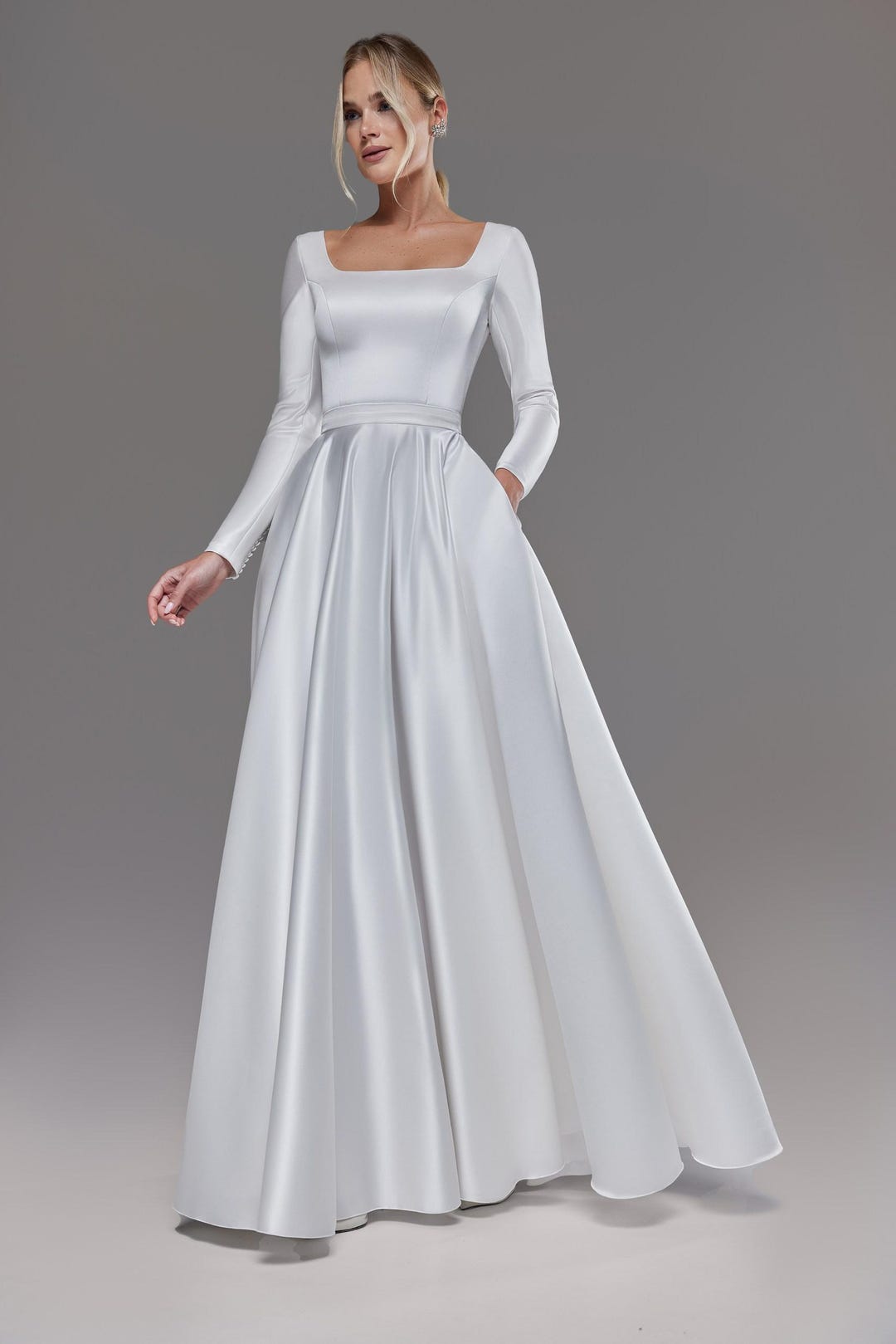 Buy Satin Ball Gown Wedding Dress Elizabeth: Long Sleeve, Square