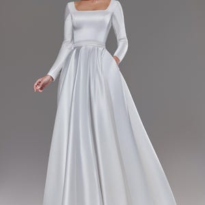 Ballkleid Brautkleid Elizabeth | Winterhochzeitskleid | Satin Brautkleid | Langarm Kleid | Bescheidenes Brautkleid