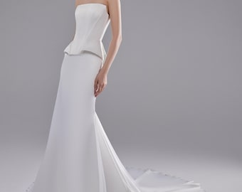 Satin Corset Wedding Dress Hazel: Peplum Mermaid Skirt with Train
