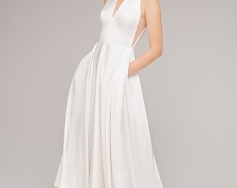 Midi wedding dress DOLORES. Satin wedding dress | Civil wedding dress | Minimalist dress