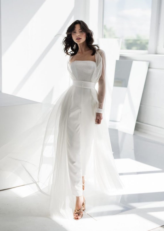 Wedding Jumpsuit LINA. Bridal Jumpsuit Civil Wedding Dress Reception Dress  Bridal Separates 