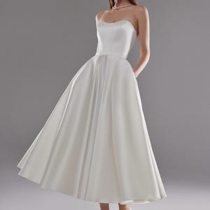 Satin Midi A-Linie Brautkleid Lizzie | Standesamtliche Hochzeitskleid | Minimalistisches Kleid | Schlichtes Brautkleid | Lässiges Hochzeitskleid