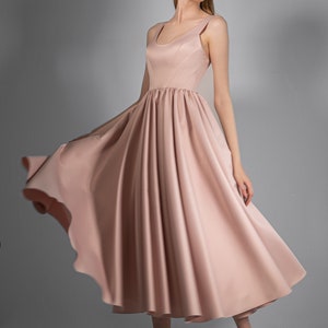 Satin wedding dress BARBARA MIDI. Romantic white dress midi wedding dress reception dress image 7