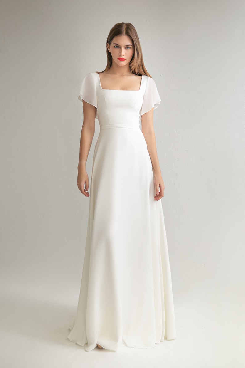 Modest wedding dress SONIA. Reception dress Elopement dress Simple wedding dress Flutter Sleeve Wedding Dress image 1