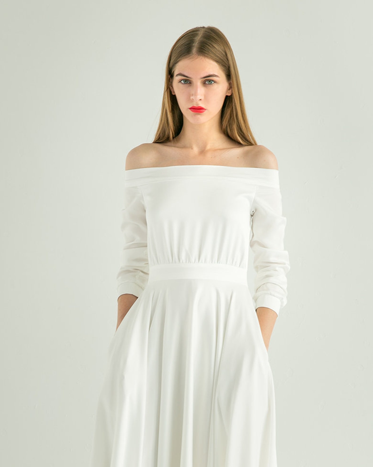 Einfache Hochzeitskleid ANNIE midi. Tee-Länge Kleid Seide ...