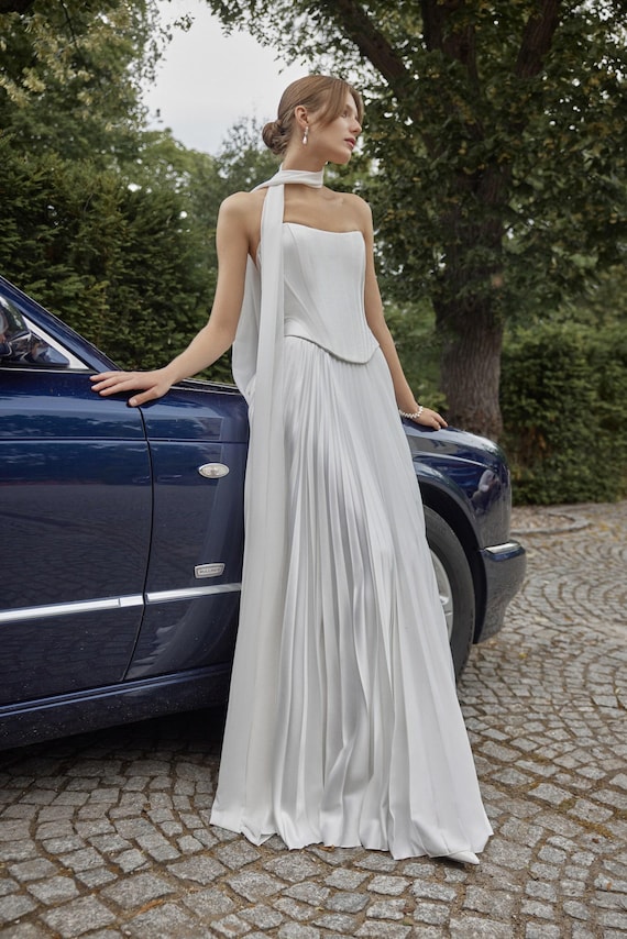pleated skirt white dress Strapless Pleated Satin Mini Dress With Fit-And-Flare Skirt