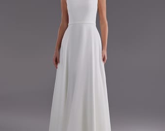 RTS Crepe Wedding Dress: Modest A-Line Gown with Square Neckline