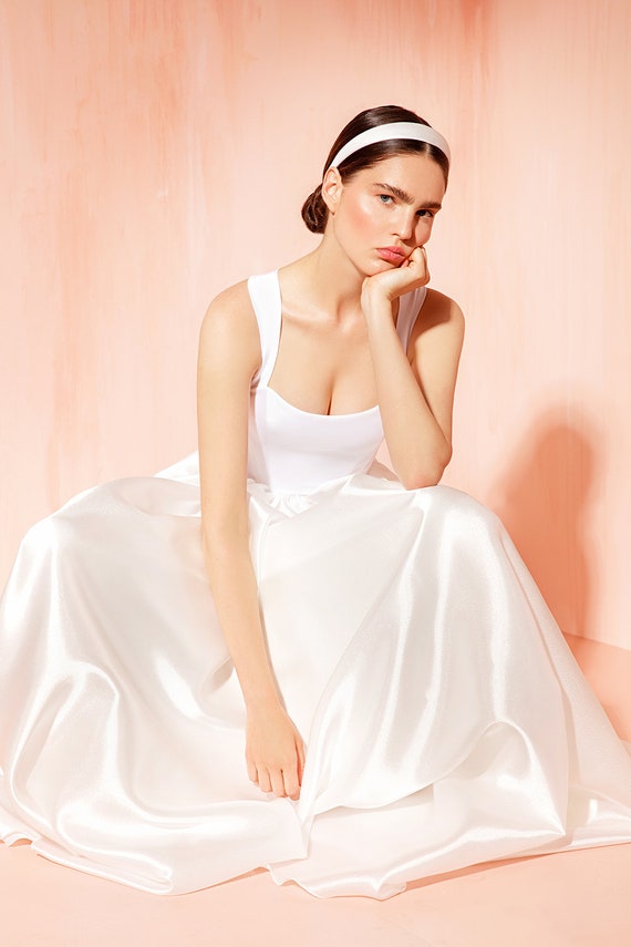 Reception dress VLADA MIDI. Midi wedding dress | Satin wedding dress |  Courthouse wedding dress