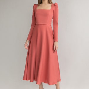 Modest wedding dress CAMILLA MIDI. Courthouse wedding dress Long sleeve dress Simple wedding dress Terracotta