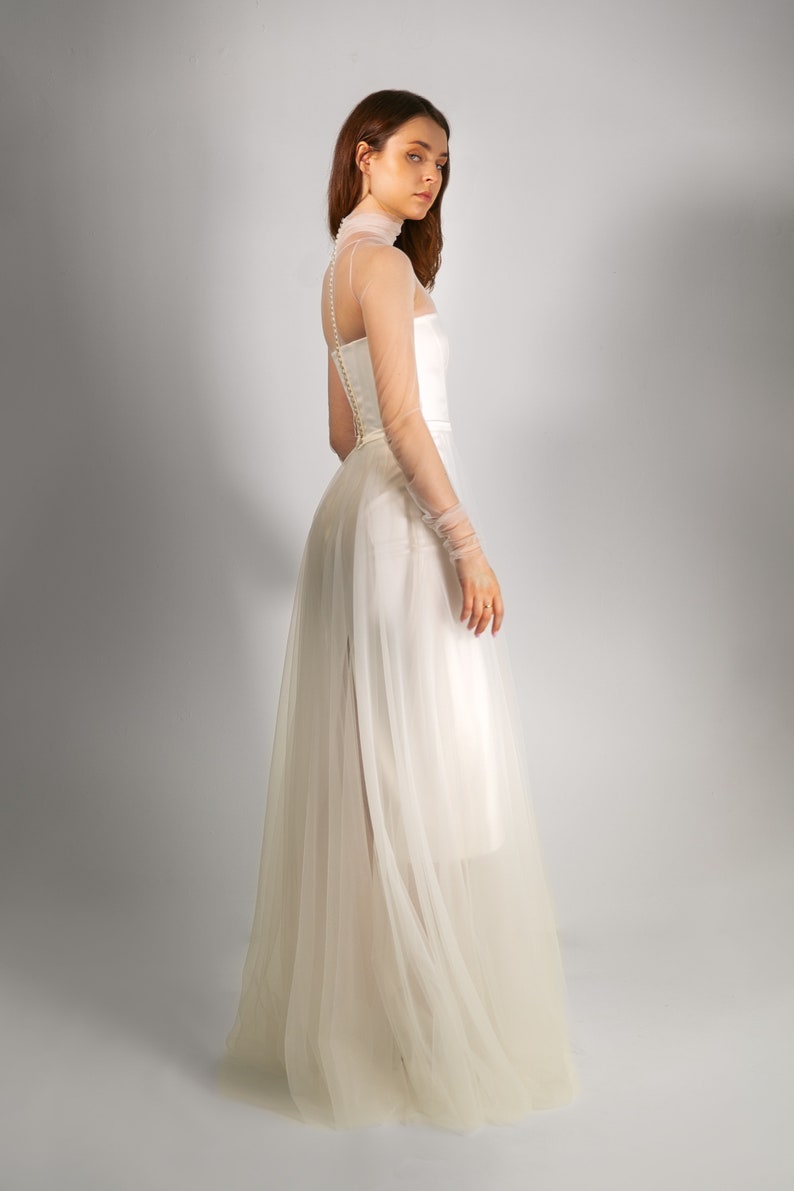 Casual wedding dress with detachable tulle skirt elopement dress satin wedding dress image 8