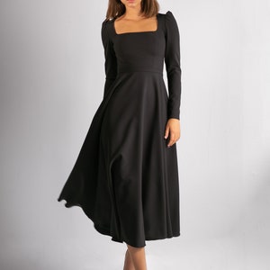 Modest wedding dress CAMILLA MIDI. Courthouse wedding dress Long sleeve dress Simple wedding dress Black