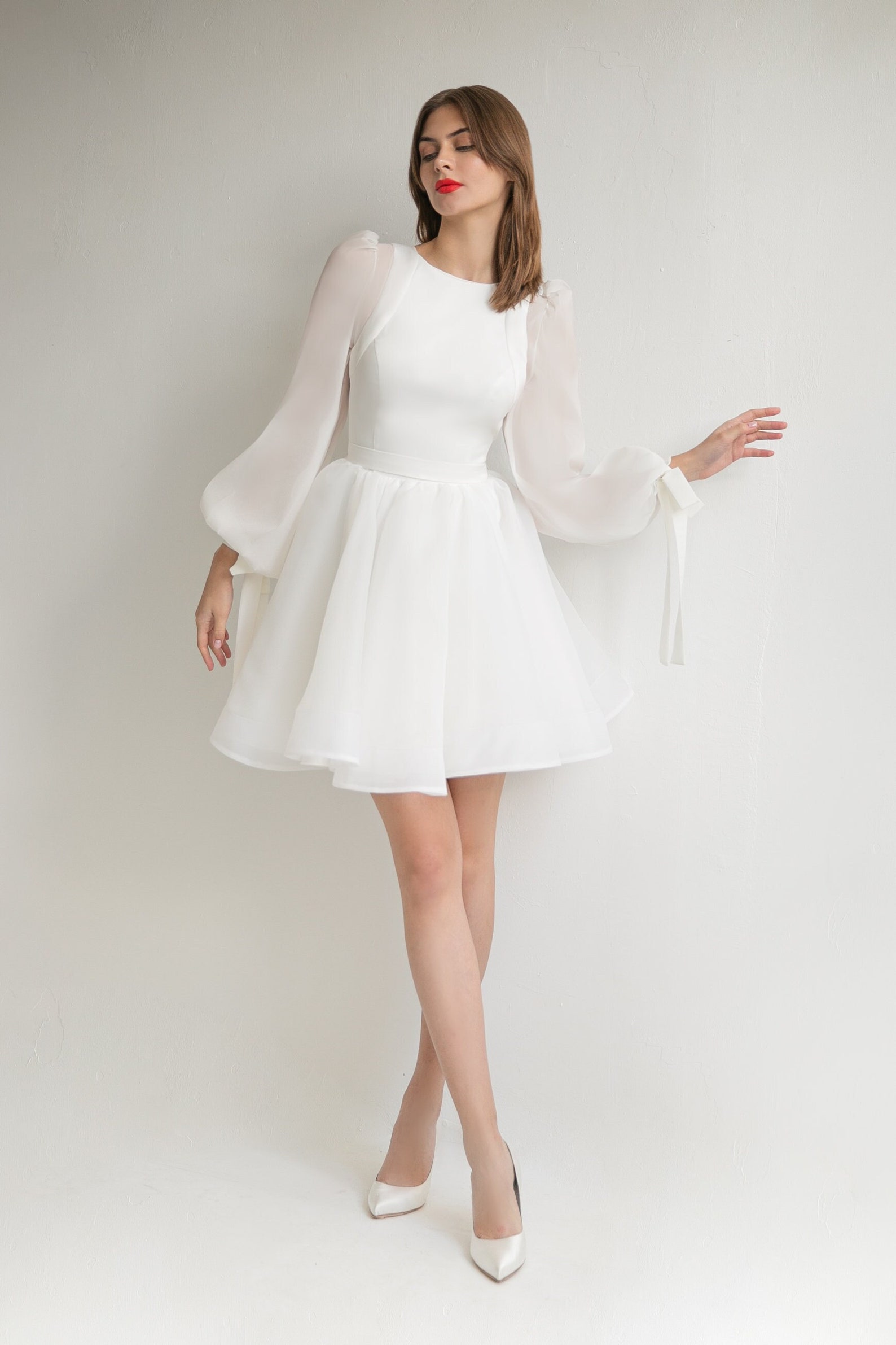 Mini Wedding Dress FILICI. Short White Dress Cocktail Dress Long Sleeve — free download