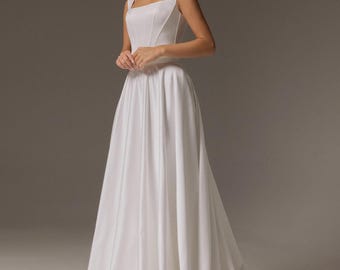 Satin Corset Wedding Dress Syntia: Two-Piece A-Line Skirt with Train