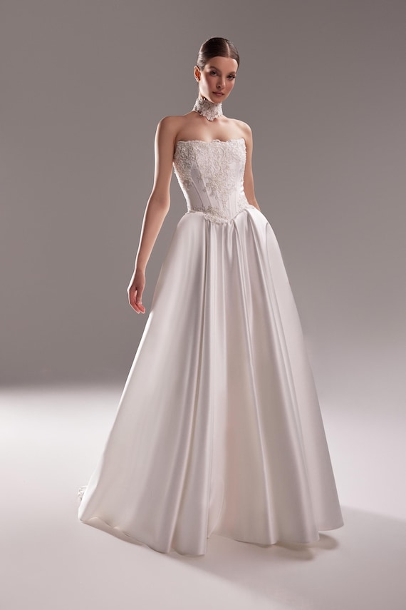 sculpted corset bodice satin wedding dress MACK