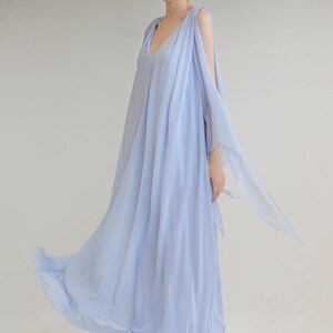 Chiffon wedding dress JOAN. Open back maxi dress Simple wedding dress Minimalist dress Reception dress Blue