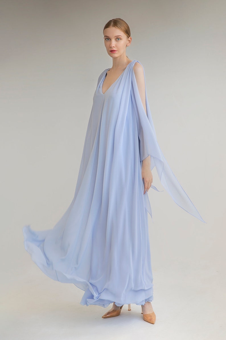 Chiffon wedding dress JOAN. Open back maxi dress Simple wedding dress Minimalist dress Reception dress Blue