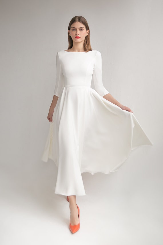 Reception dress VLADA MIDI. Midi wedding dress | Satin wedding dress |  Courthouse wedding dress