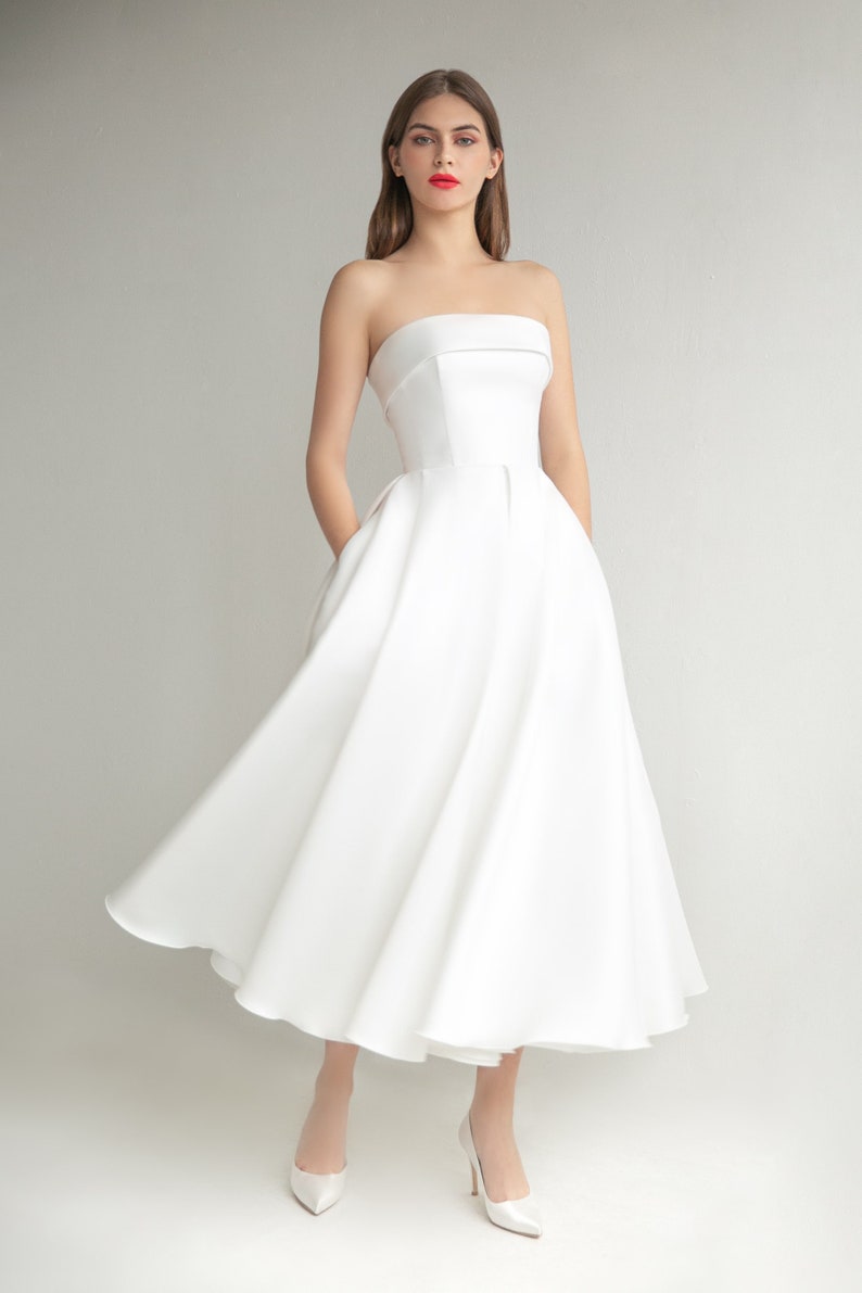 Midi Wedding Dress SOPHIE. Romantic White Dress Civil - Etsy