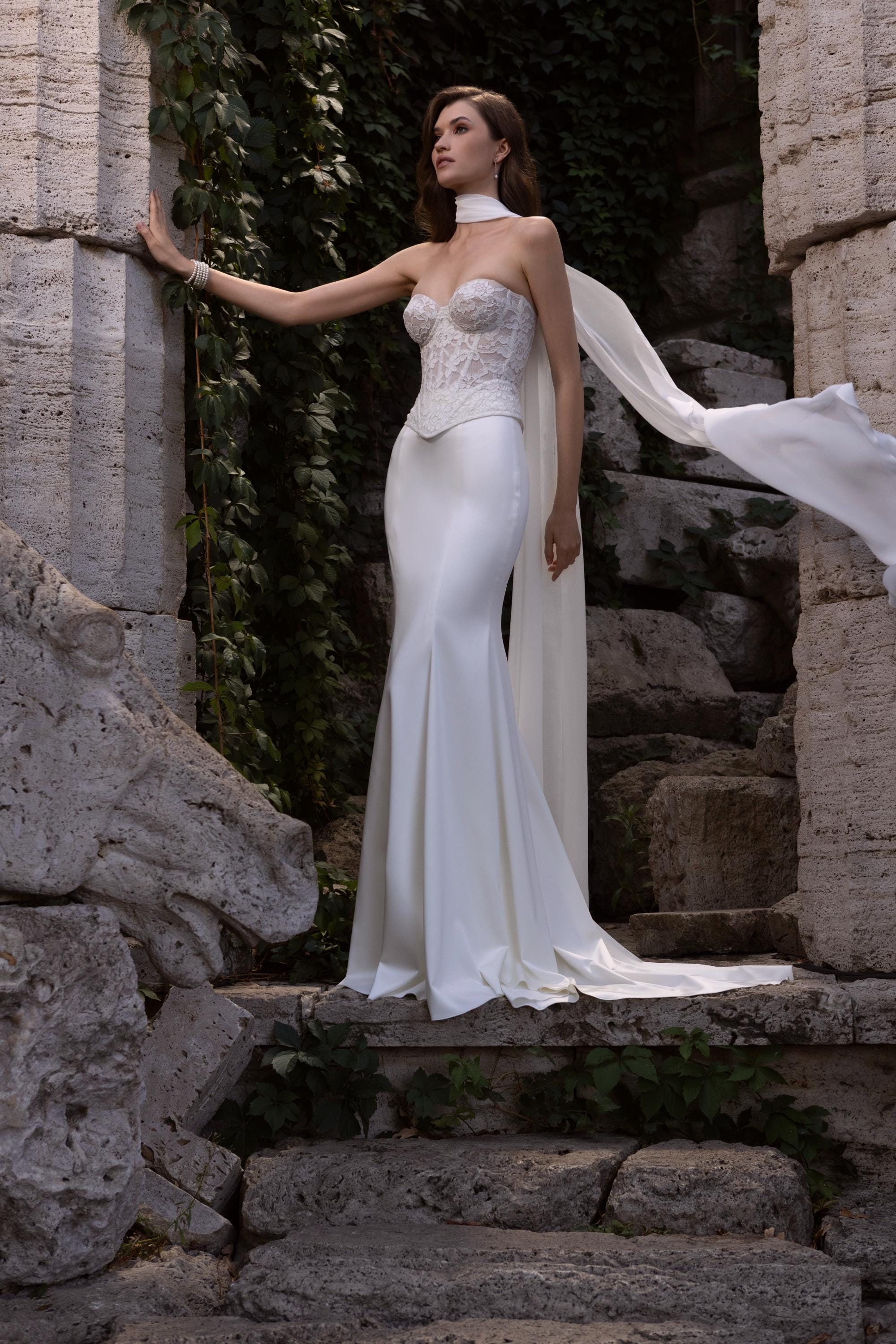 Lace Corset & Satin Mermaid Skirt Bridal Separates: Elegant Wedding Dress - Penelope