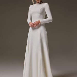 Modest Crepe Wedding Dress: Long Sleeve Bridal Gown - Stella