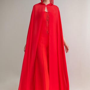 フード付きシフォンブライダルケープ：透明ウェディングカバーアップ - ウェイド Red Chiffon