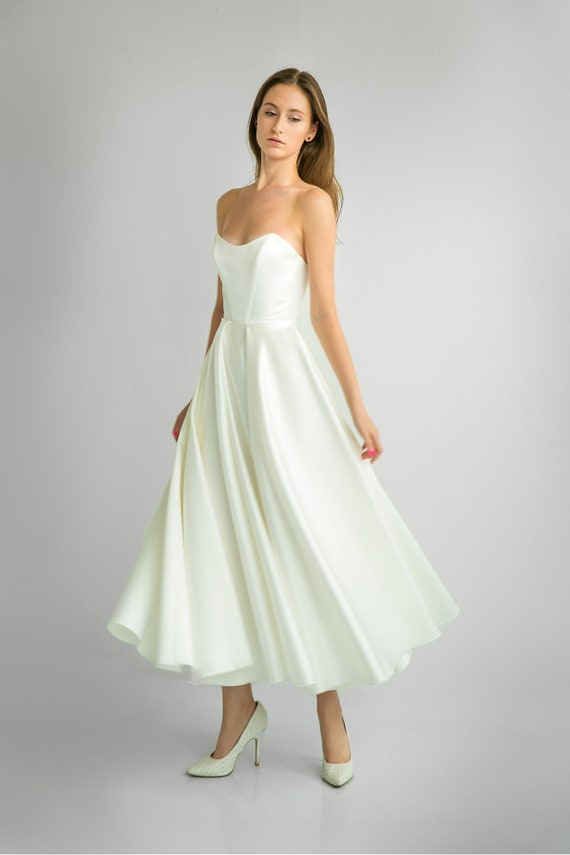 Satin Wedding Dress LIZZIE MIDI. Garden Wedding Dress Civil - Etsy