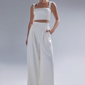 Bridal Satin Palazzo Pants With Pockets Andrea | Bridal separates | Casual wedding dress | Reception dress | Civil wedding dress