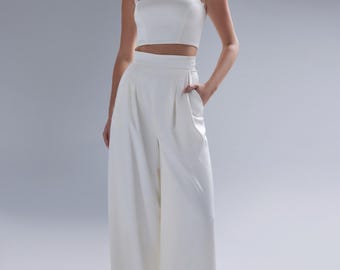 Bridal Satin Palazzo Pants Andrea With Pockets: Wedding Reception Separates