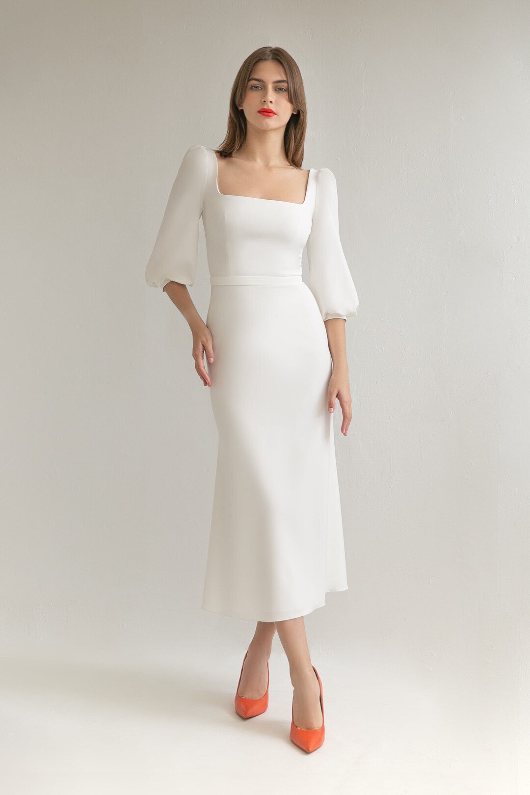 Modest Wedding Dress TILDA. Crepe Wedding Dress Casual Wedding Dress Midi Wedding Dress Etsy