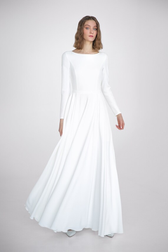 Modest Wedding Dress ADRIA. Long Sleeve Dress Winter Wedding | Etsy