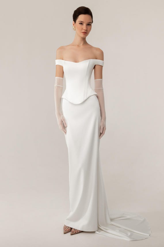 Two-Piece White Satin Wedding Dress Katie: Modern Minimalist Bridal Gown
