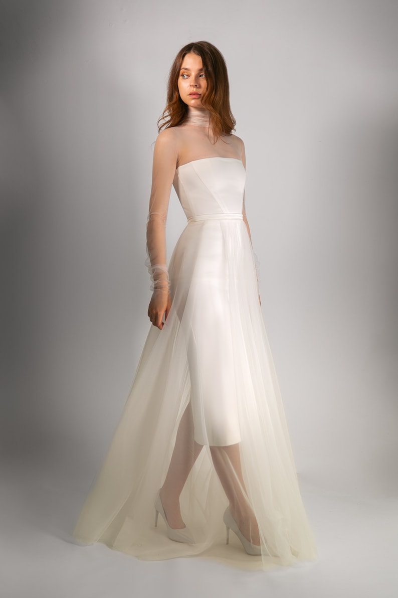 Casual wedding dress with detachable tulle skirt elopement dress satin wedding dress image 7