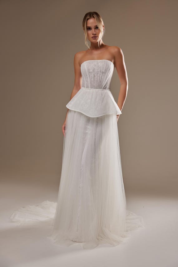 Two Piece Lace Wedding Dress Alla: Strapless Corset & A-Line Tulle Skirt Two Piece Lace Wedding Dress Alla: Strapless Corset & A-Line Tulle Skirt