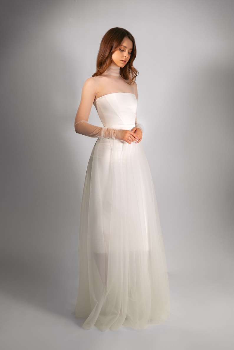 Casual wedding dress with detachable tulle skirt elopement dress satin wedding dress image 6